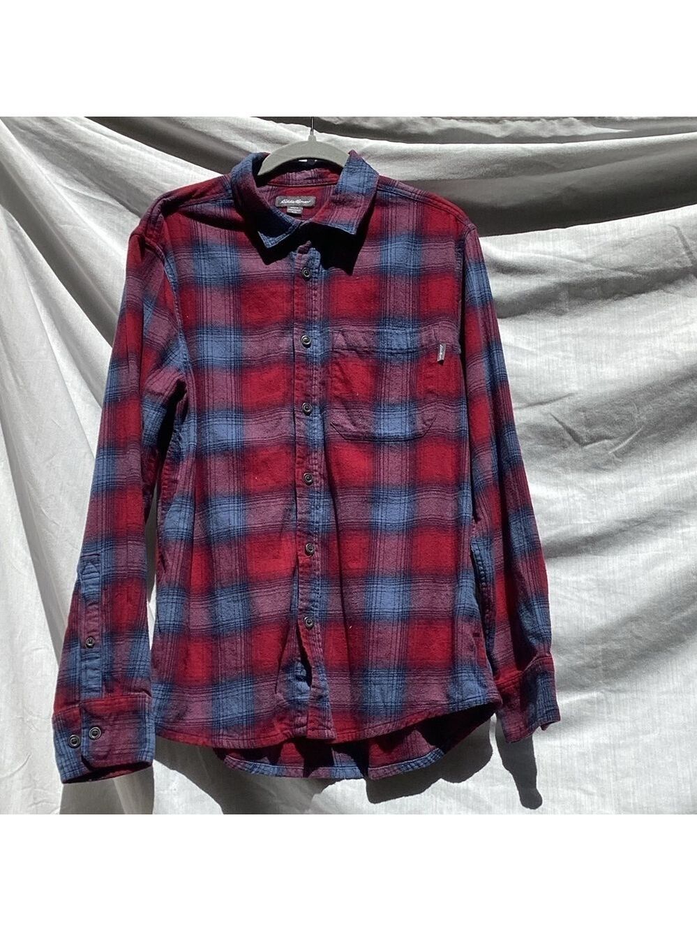 Eddie Bauer red plaid flannel button down shirt, size medium